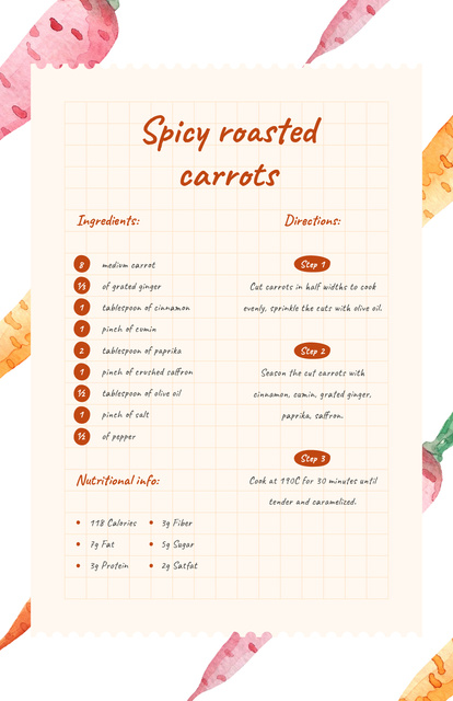 Spicy Roasted Carrots Recipe Card Design Template