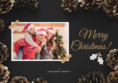 Designvorlage Merry Christmas Greeting Family by Fir Tree für Card