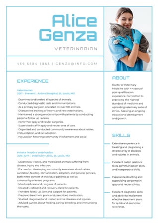 Veterinarian skills and experience on Medicine Resume Modelo de Design