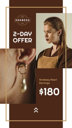 Jewelry Offer Woman in Pearl Earrings Instagram Story Design Template