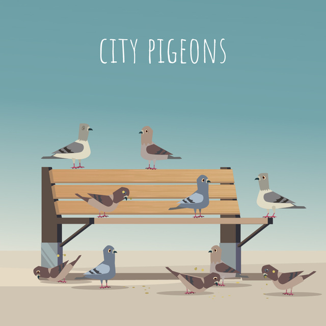 Pigeons pecking grain on a bench Animated Postデザインテンプレート