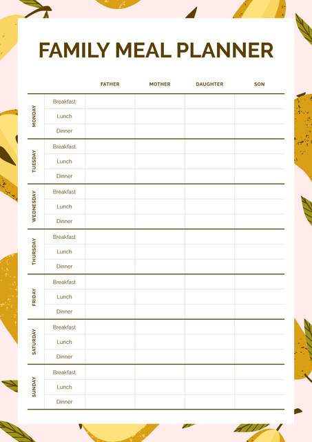 Family Meal Planner in Frame with Pears Schedule Planner Design Template