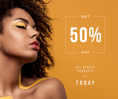 Beauty Products Ad with Woman with Yellow Makeup Facebook Design Template