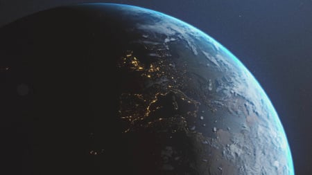 Plantilla de diseño de Rotating Planet Earth in Space Zoom Background 