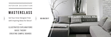 Designvorlage Interior Decoration Event Announcement Sofa in Grey für Twitter