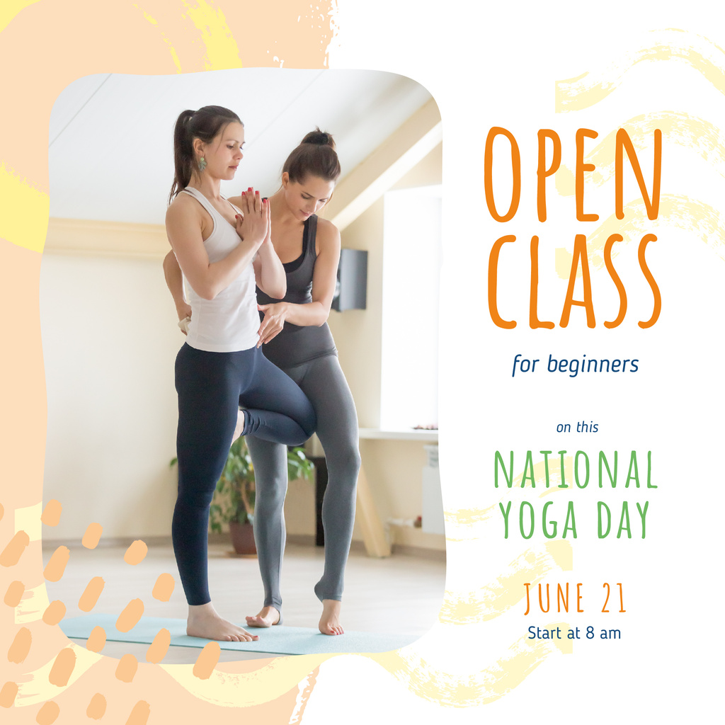 National Yoga Day with Woman practicing yoga with coach Instagram Design Template