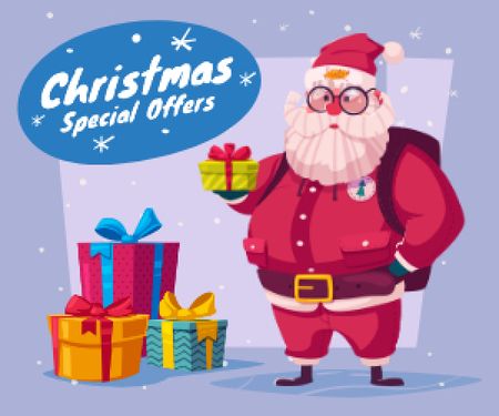 Designvorlage Spezieller Weihnachtsfeiertagsverkauf mit dem Weihnachtsmann, der Geschenke liefert für Medium Rectangle