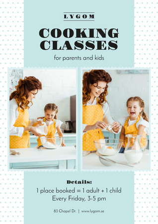 Cooking Classes with Mother and Daughter in Kitchen Poster Πρότυπο σχεδίασης