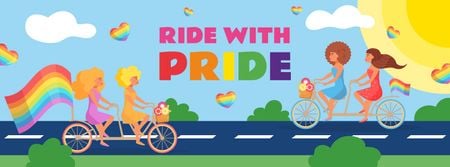 People riding bikes with rainbow flags on Pride Day Facebook cover Design Template