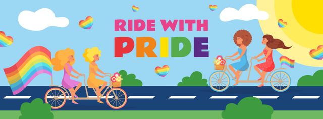 People riding bikes with rainbow flags on Pride Day Facebook cover – шаблон для дизайну
