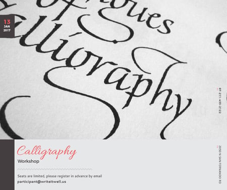 kalligrafia workshop ilmoitus koriste kirjeet Facebook Design Template