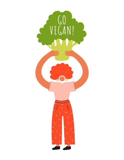 Curly Woman Holding Broccoli T-Shirt – шаблон для дизайна