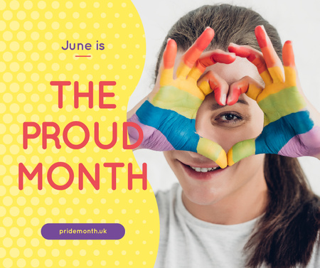 Garota mostrando coração de arco-íris para o mês do orgulho Facebook Modelo de Design