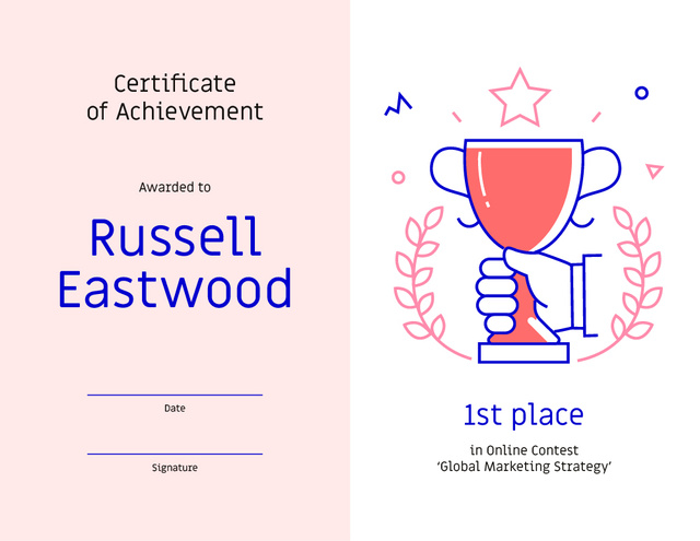 Marketing Contest award Achievement with Cup Certificate – шаблон для дизайну