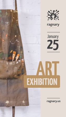 Designvorlage Art Exhibition Announcement Apron with Brushes für Instagram Story