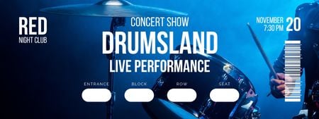 Concert Show Announcement with Musician Playing Drums Ticket Design Template
