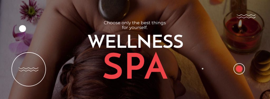 Wellness Spa Ad Woman Relaxing at Stones Massage Facebook cover Πρότυπο σχεδίασης
