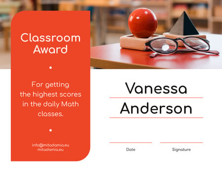 Math Classes achievement Award Certificate Tasarım Şablonu