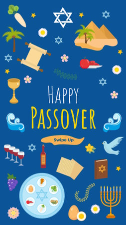 Happy Passover holiday on blue Instagram Story Design Template