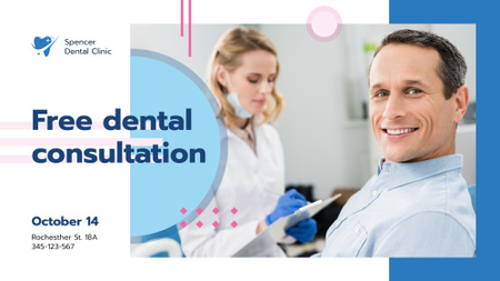 Dental Clinic promotion man smiling at Checkup FB event cover Design Template