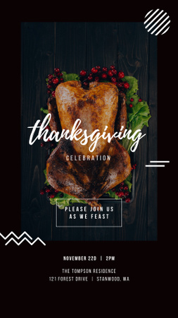 Thanksgiving Invitation Roasted Whole Turkey Instagram Story – шаблон для дизайна