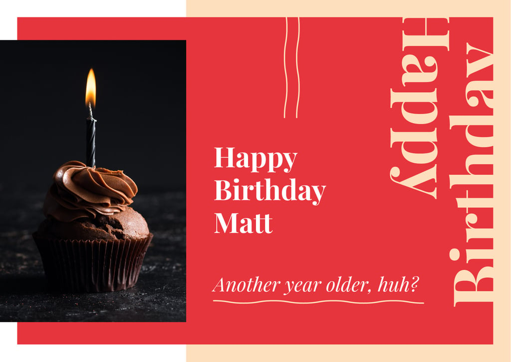 Ontwerpsjabloon van Card van Birthday Greeting Candle on Cupcake in Red