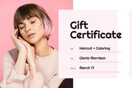 Ontwerpsjabloon van Gift Certificate van Hairstyle Offer with Girl with Pink Hair