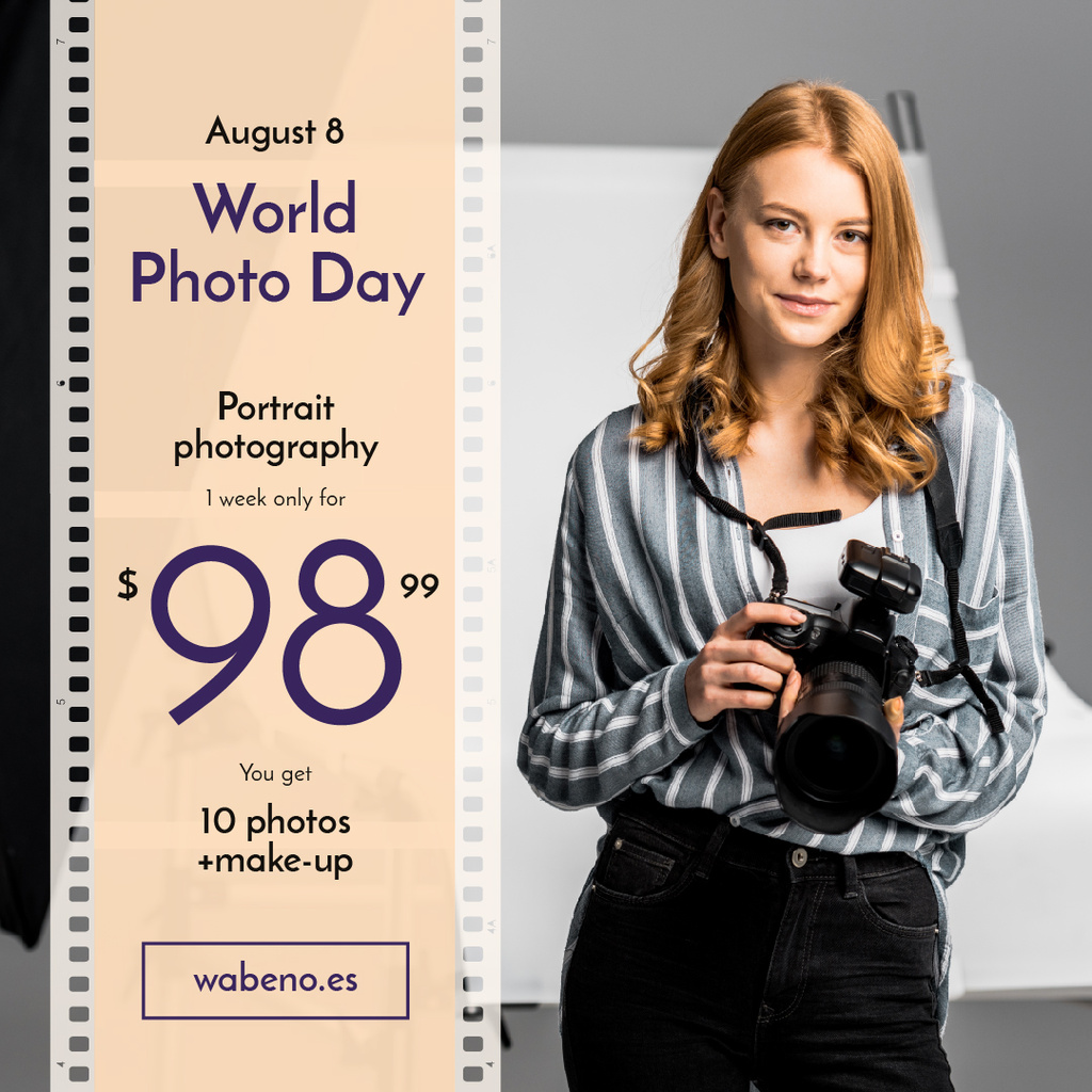 Plantilla de diseño de Photo Day Offer Woman with Professional Camera Instagram AD 