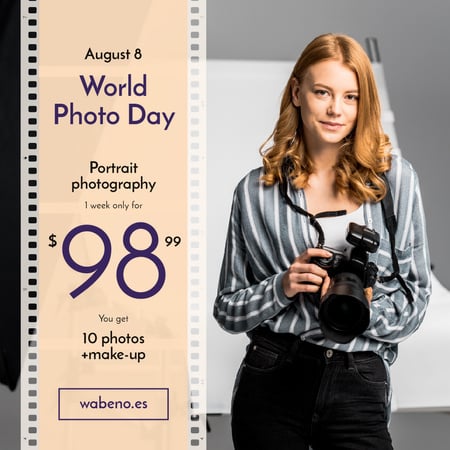Platilla de diseño Photo Day Offer Woman with Professional Camera Instagram AD