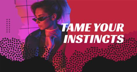 Stylish woman wearing Sunglasses in neon light Facebook AD Design Template