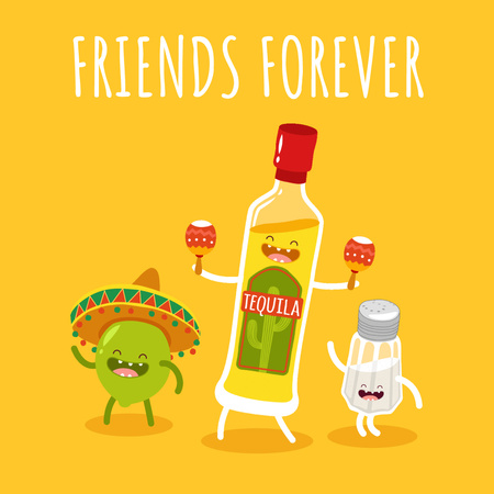 Tequila Dancing with Lime and Salt Characters Animated Post Design Template