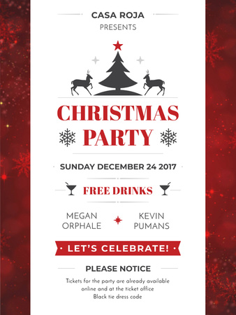 Christmas Party Invitation with Deer and Tree Poster US Πρότυπο σχεδίασης
