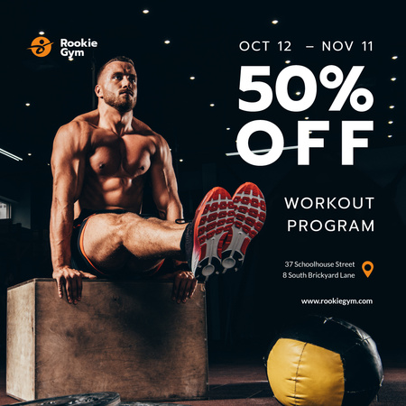 Designvorlage Sportish Man in gym für Instagram