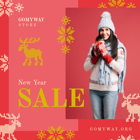 Template di design New Year Sale Woman with Takeaway Coffee Instagram