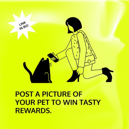 Pet Food Shop Giveaway with Girl and Cat Animated Post Modelo de Design