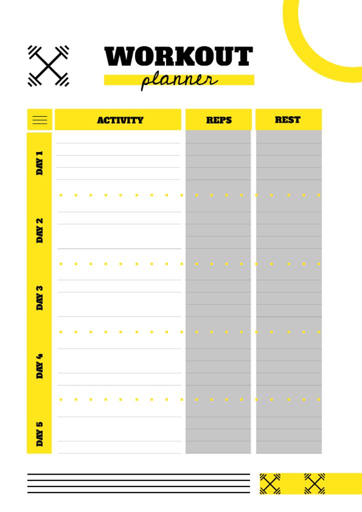 Workout Planner with Barbells sign Schedule Planner Design Template