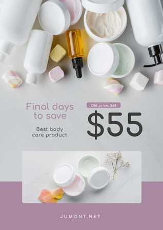 Cosmetics Sale with Skincare Products with Marshmallow Poster Modelo de Design