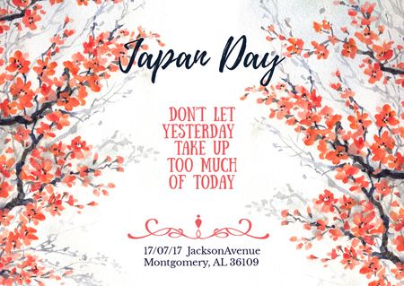 Japan day invitation with Sakuras Postcard Design Template