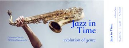 Jazz Festival Announcement with Saxophone Ticket Modelo de Design