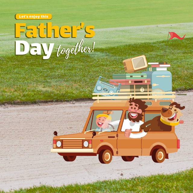 Father's Day with Happy Family in Car Animated Post Modelo de Design