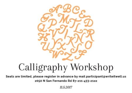 Calligraphy workshop Announcement Card Modelo de Design
