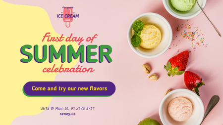 First Day of Summer Sale Colorful Ice Cream FB event cover Design Template