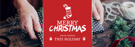 Plantilla de diseño de Merry Christmas greeting Woman wrapping Gift Tumblr 