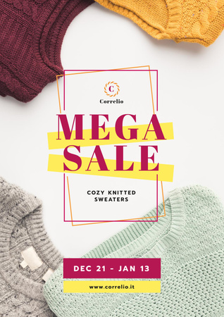 Warm Knitted Sweaters Sale Poster Design Template