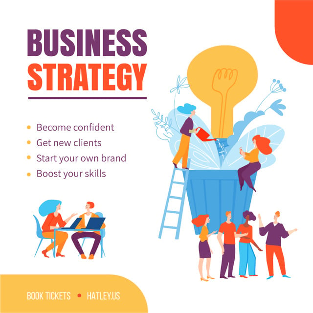 Business Strategy Courses People Growing Bulb Animated Post Design Template