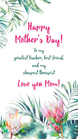 Mother's Day Greeting in Tropical plants frame Instagram Story Design Template