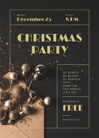 Christmas Party Invitation Shiny Golden Baubles Flayer – шаблон для дизайну
