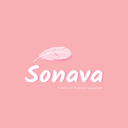 Plantilla de diseño de Anuncio de suministros para bebés con pluma tierna en rosa Logo 