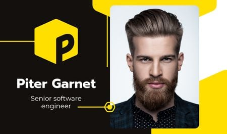 Software Engineer Contacts with Bearded Man Business cardデザインテンプレート