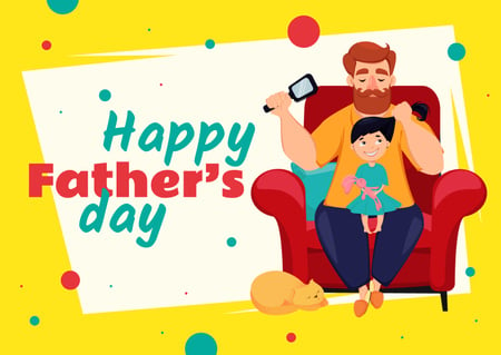 Father's Day Greeting with Dad Brushing Daughter's Hair Postcard Πρότυπο σχεδίασης